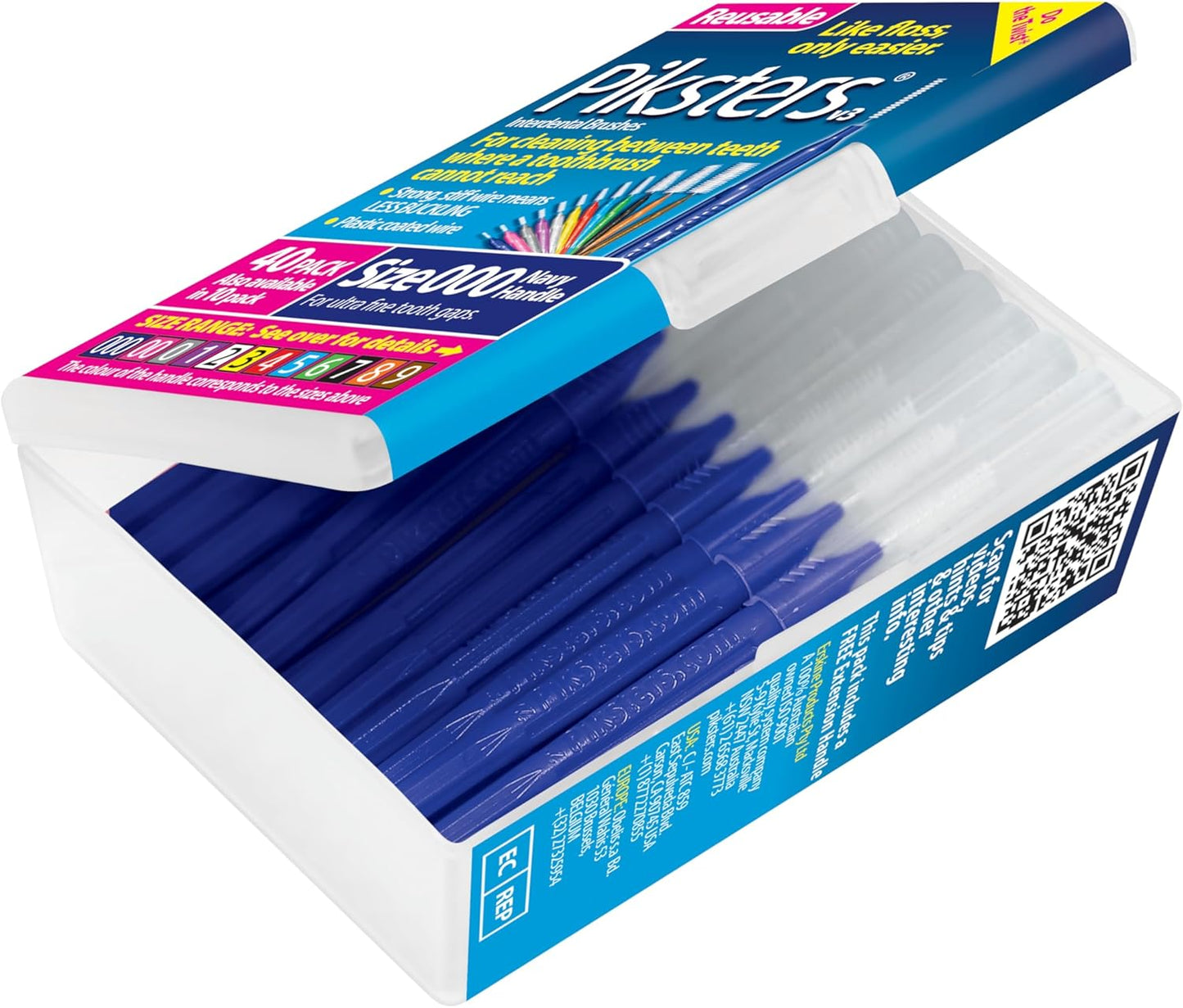 Piksters Interdental Brushes, 40 pk, Size 000, Interdental Tooth Brush for Extremely Tight and Fine Teeth Gaps, Gum Soft Bristles for Plaque Removal, Safe for Braces