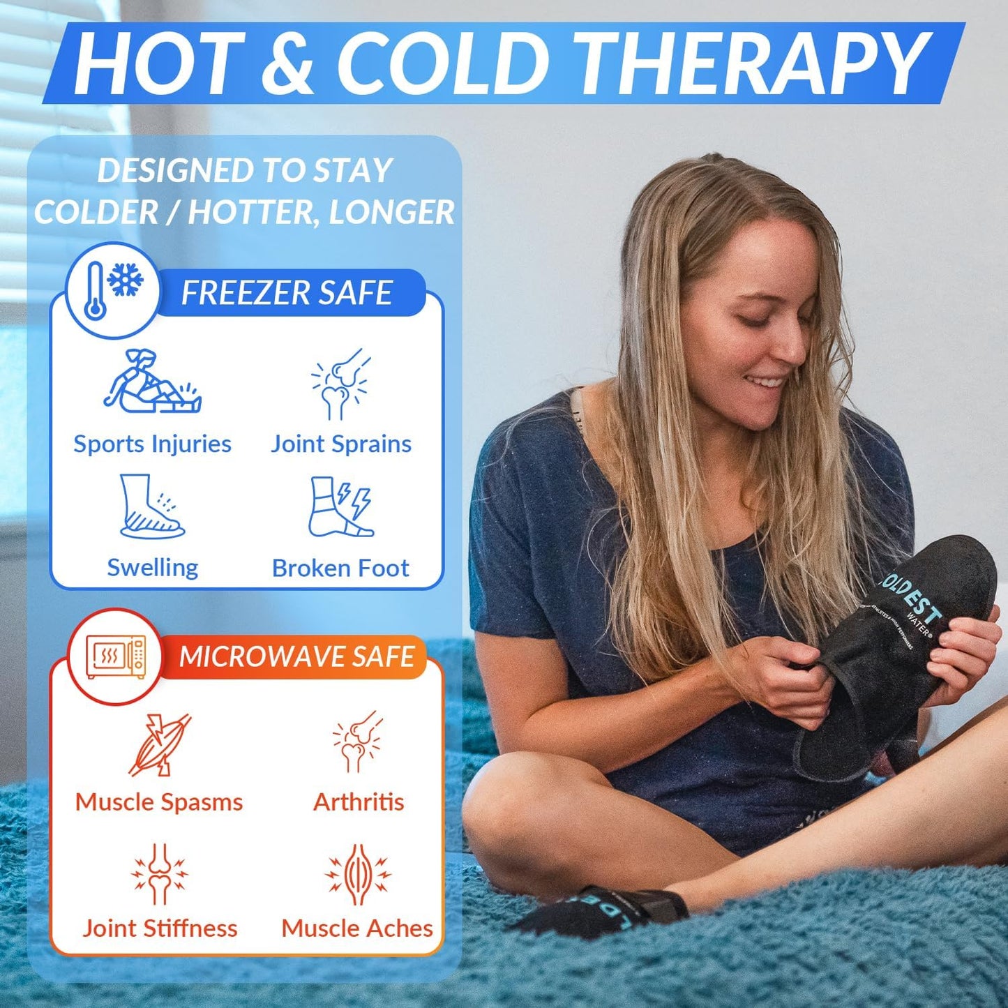 THE COLDEST WATER Ice Pack Slippers - Reusable Gel Ice Packs Slippers for Arthritis Feet/Plantar Fasciitis/Foot Injuries/Chemo/Swelling & More - Hot/Cold Therapy Foot Wraps for Pain Relief (2 Pack)