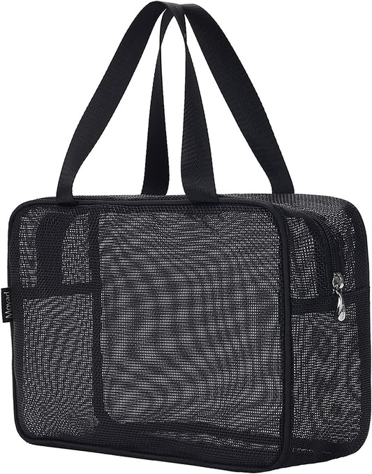 Moyad Mesh Shower Caddy Portable Toiletry Tote Gym Bag for College Dorm Bathroom (Black Large)