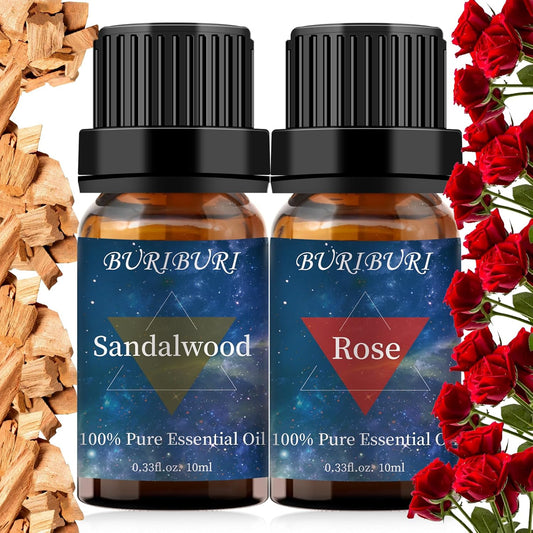 Rose and Sandalwood Essential Oil, 100% Pure, Undiluted, Natural, Organic Aromatherapy Essential Oils Gift Set, 10MLx2