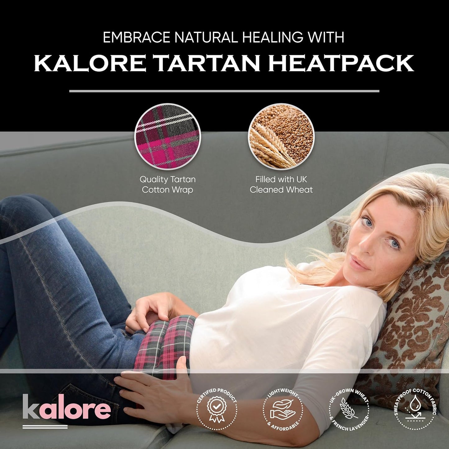 Microwavable Heating Pads for Winter Warmth, Back, Stomach & Head Comfort – Kalore Soft Cotton Tartan Neck Wrap – Even Heat Distribution Hot Compress Bag – Wheat Heat Pad XL – Unscented – Pink