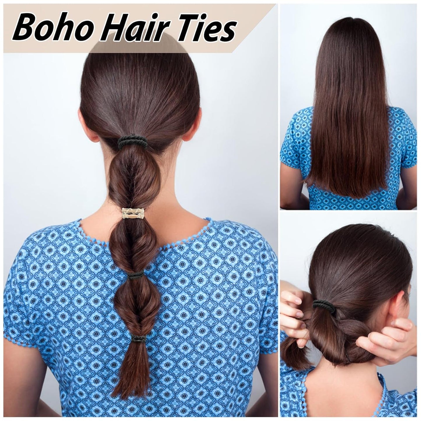 Boho Hair Tie Bracelets - Elastic Bands for Women's Ponytails, Daily Life, Sports, and Work (20pcs)