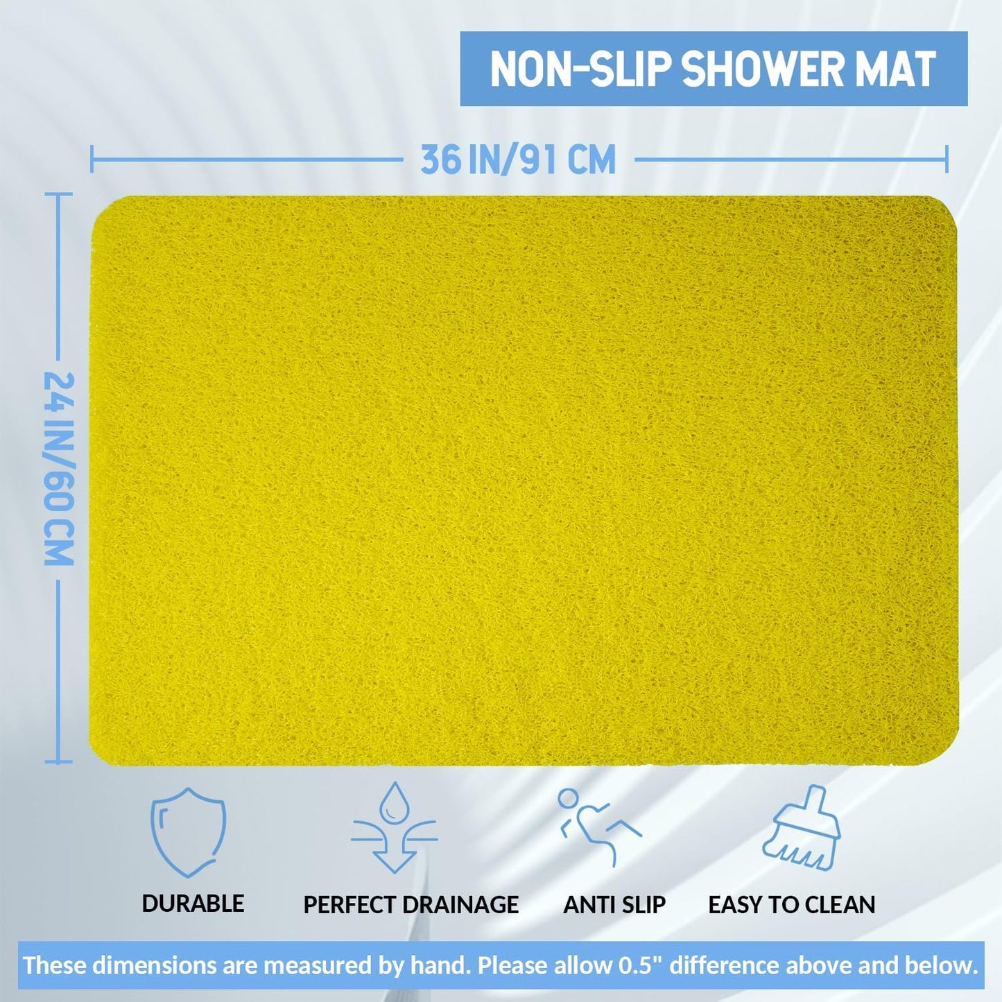Non-Slip Bathtub Mat, Anti Slip Shower Mat, Fast Drying Bathtub Mats, Foot Scrubber Mat, Anti Slip Mat for Tub, Floor, Bathroom, Kitchen, Home, Hotel (Yellow 36"×24")
