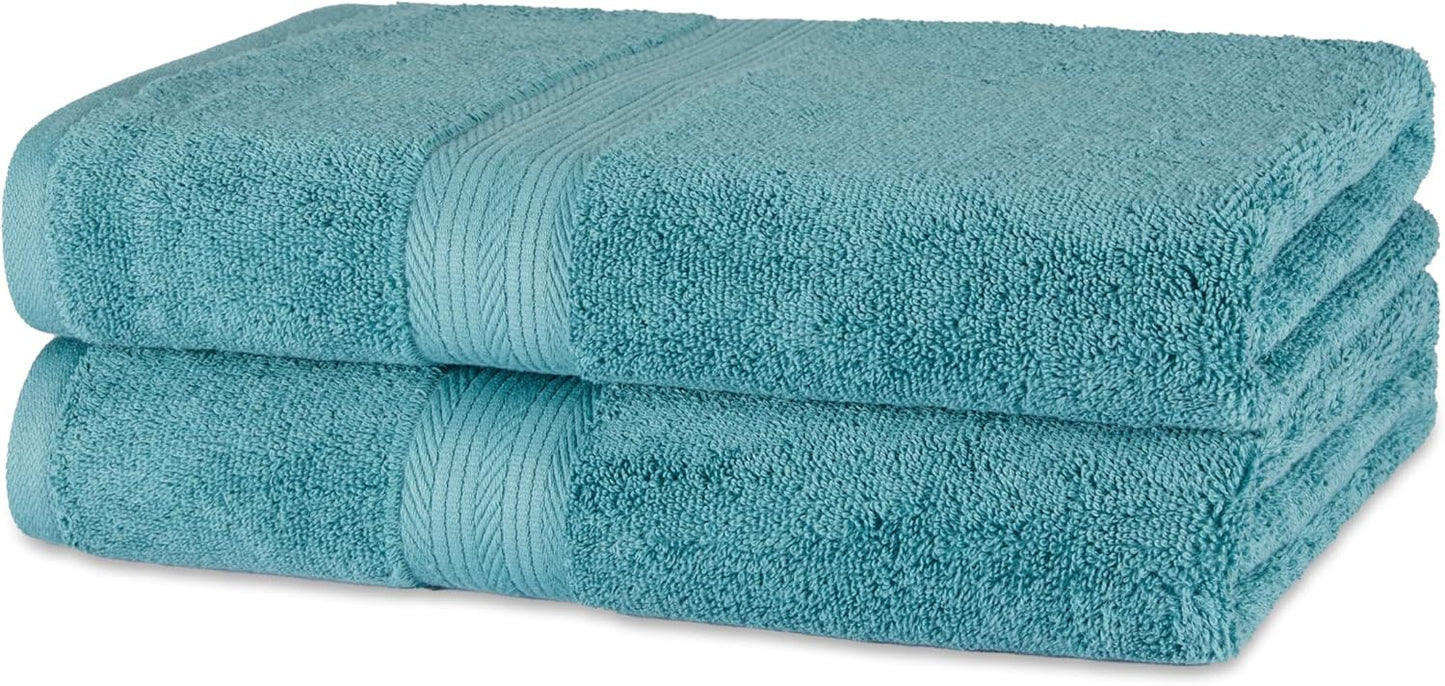 Amazon Basics Fade-Resistant 100% Cotton Bath Towel, 2 Pack, 30"x54", Teal Green