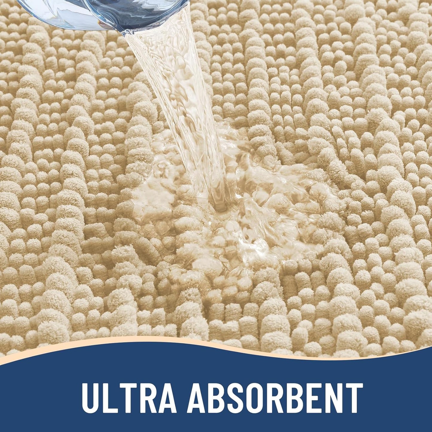 Arotive Luxury Chenille Bathroom Rug Mat, Extra Soft Thick Absorbent Shaggy Bath Rugs, Non-Slip Machine Wash Dry, Plush Bath Mats for Bathroom, Shower and Tub, 47x24, Cream Beige