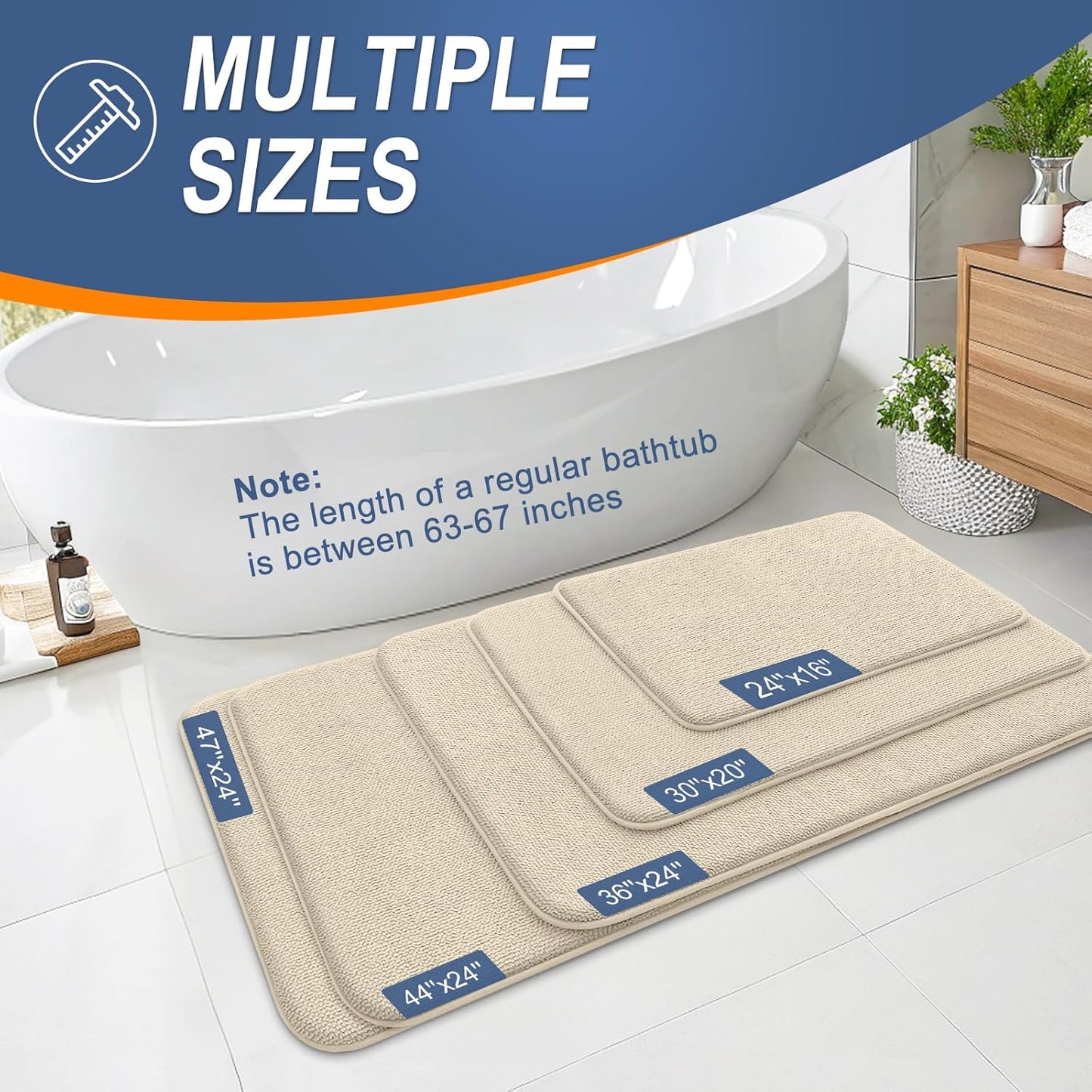 OLANLY Thick Memory Foam Bath Mat Rug 36x24, Extra Soft Absorbent Bathroom Rug, Quick Dry Bath Mats, Non-Slip, Machine Washable Carpet for Bathroom, Tub and Shower, Home Decor Accessories, Sand