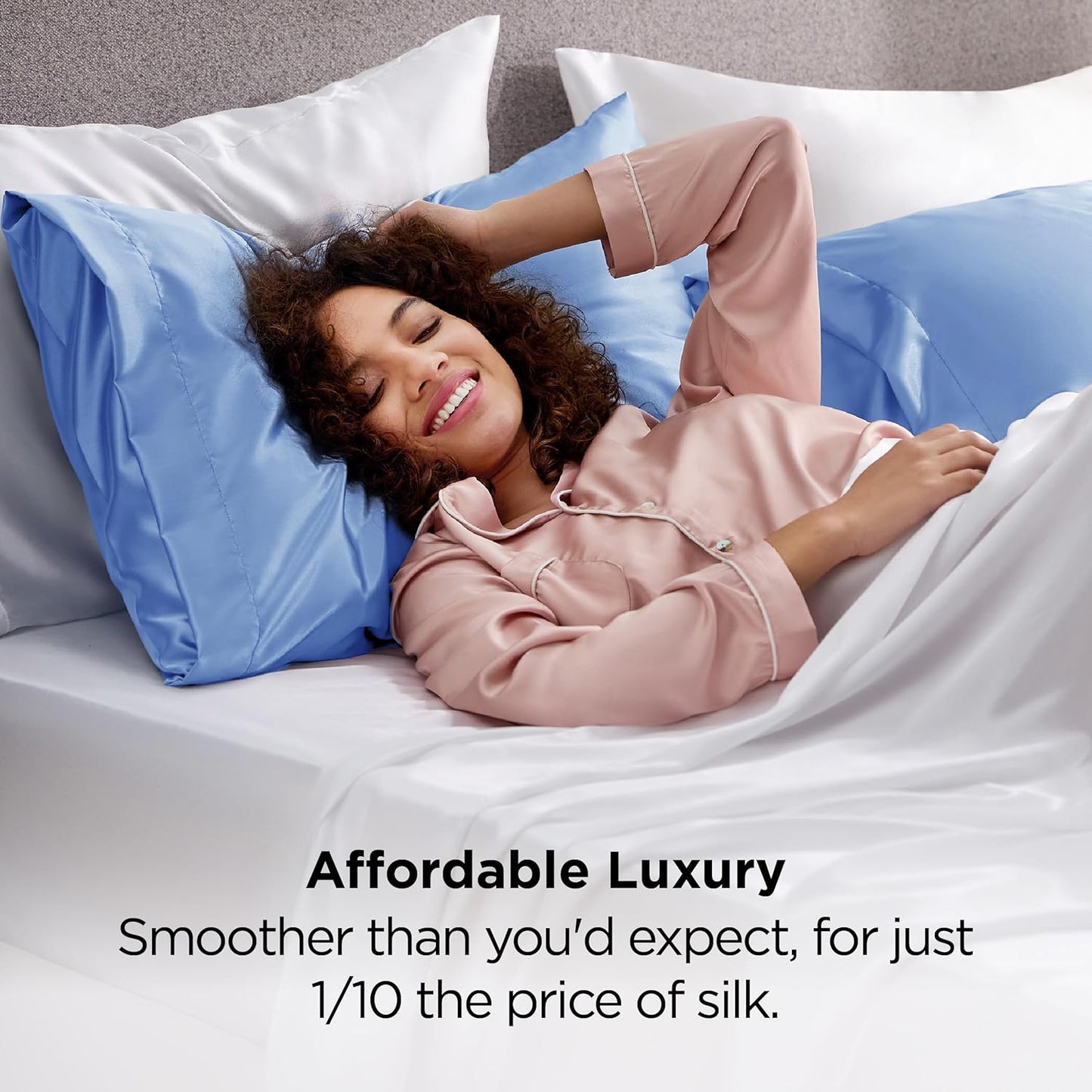 Bedsure King Size Satin Pillowcase Set of 2 - Sky Blue Silky Pillow Cases for Hair and Skin with Envelope Closure, Similar to Silk Pillow Cases, Gifts for Women Men, 20x36 Inches, 2pcs