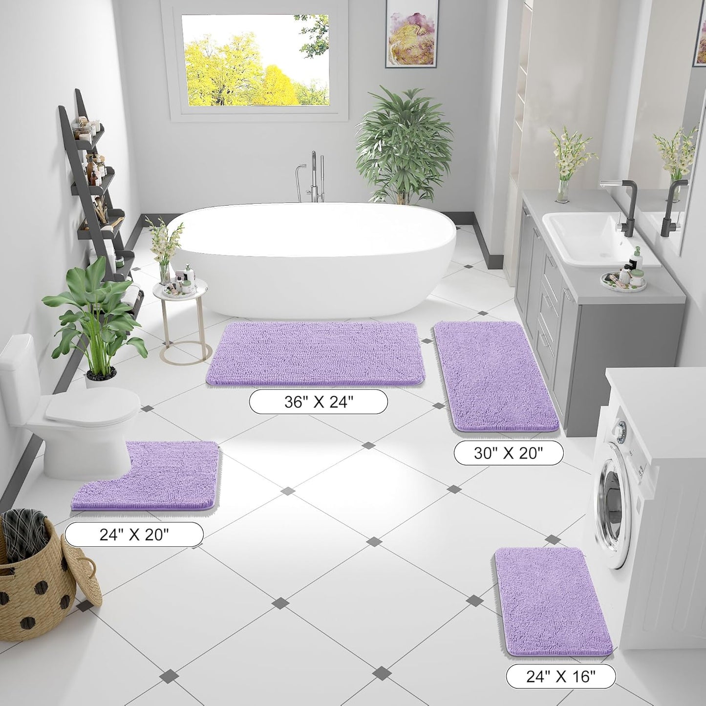 OLANLY Bathroom Rugs 70x24, Extra Soft Absorbent Chenille Bath Rugs, Rubber Backing Quick Dry, Machine Washable Bath Mats for Bathroom Floor, Tub and Shower, Home Decor Accessories, Lavender