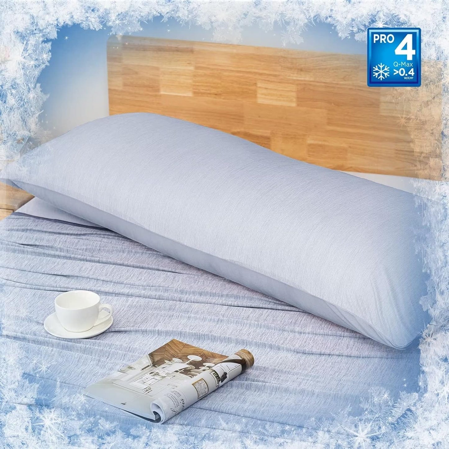 HOMFINE Cooling Pillowcase Body Size - Double Side Q-Max 0.439 Cooling Fiber for Pillow Protector, Breathable Long Cold Pillow Cover for Hot Sleeper Night Sweat, Hidden Zipper, 1 Pack (20"x54", Blue)