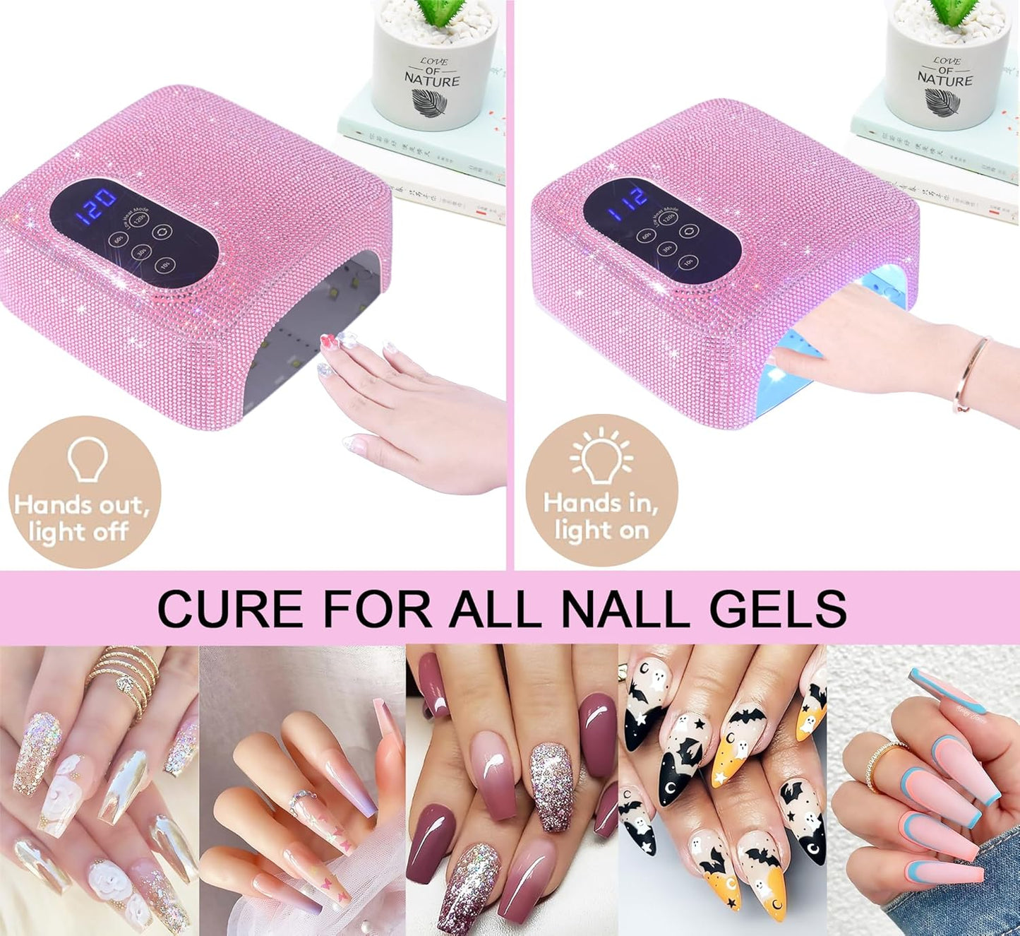 72W Cordless Led Nail Lamp, Rechargeable Nail Dryer, Portable Gel UV Led Nail Light with 4 Timer Setting Sensor, Professional Wireless Gel Nail Lights Nail Art Manicure Tools for Home and Salon