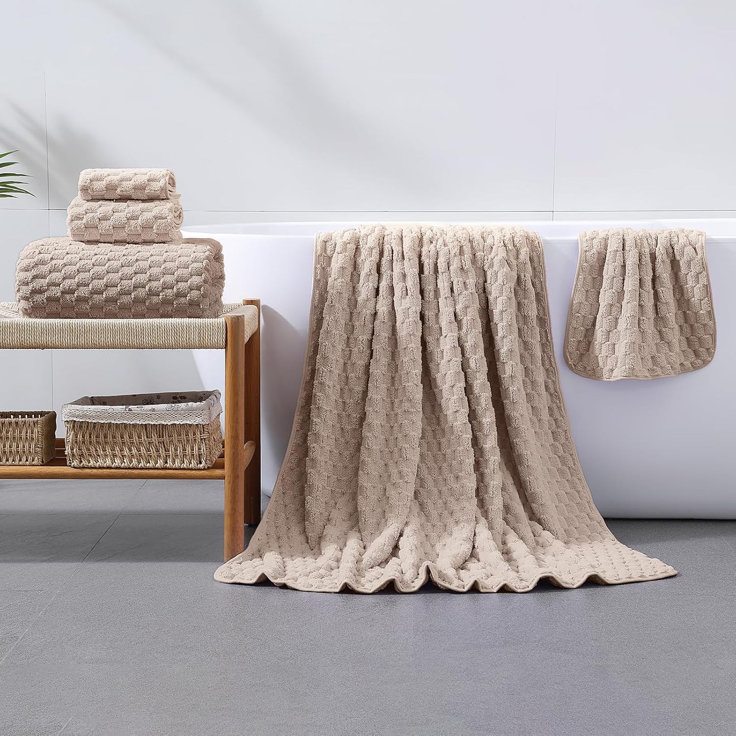 Extra Large Bath Towel Sheet-40x80 Inches Oversized,Super Soft,Quick Dry,Microfiber Shower Towels Highly Absorbent,Plush Bathroom Towels for Adults, Premium Quality (Beige, 2PCS)