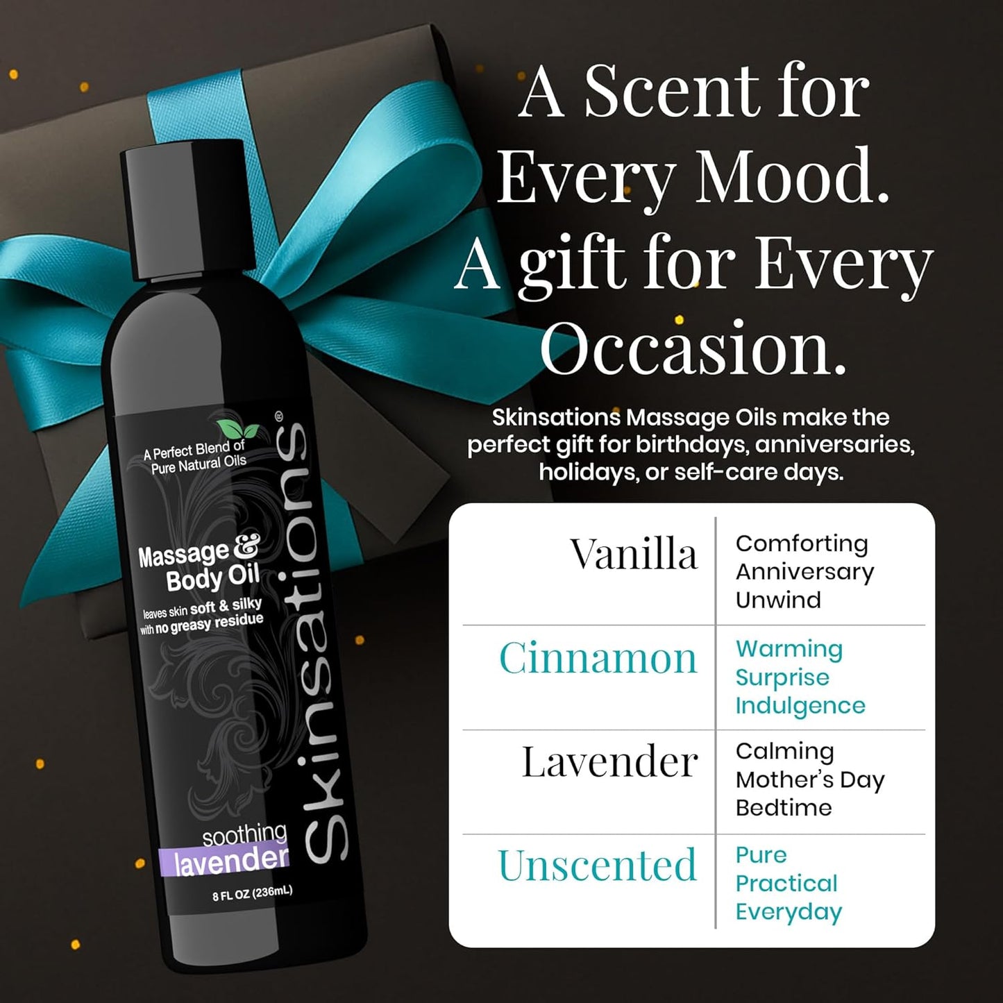 Skinsations - Lavender Massage Oil for Massage Therapy - 8oz | Body Oil for Stress Relief, Relaxation & Aromatherapy | Sweet Almond, Jojoba, Coconut & Grapeseed Oils