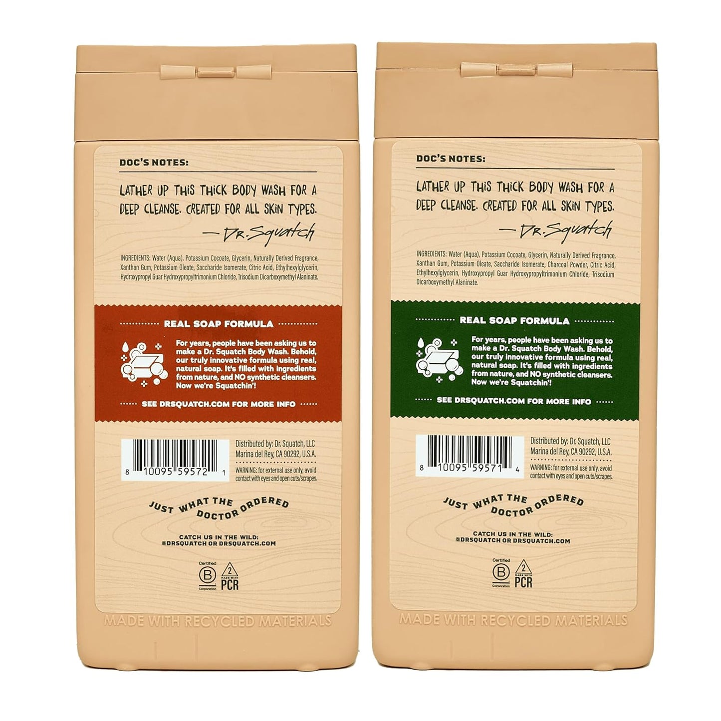 Dr. Squatch NEW Body Wash for Men with Nourishing, Natural Ingredients | No Paraben, Phthalate, Sulfate | All Day Moisture | Long Lasting Scent | Wood Barrel Bourbon & Pine Tar (14 oz, 2-Pack)