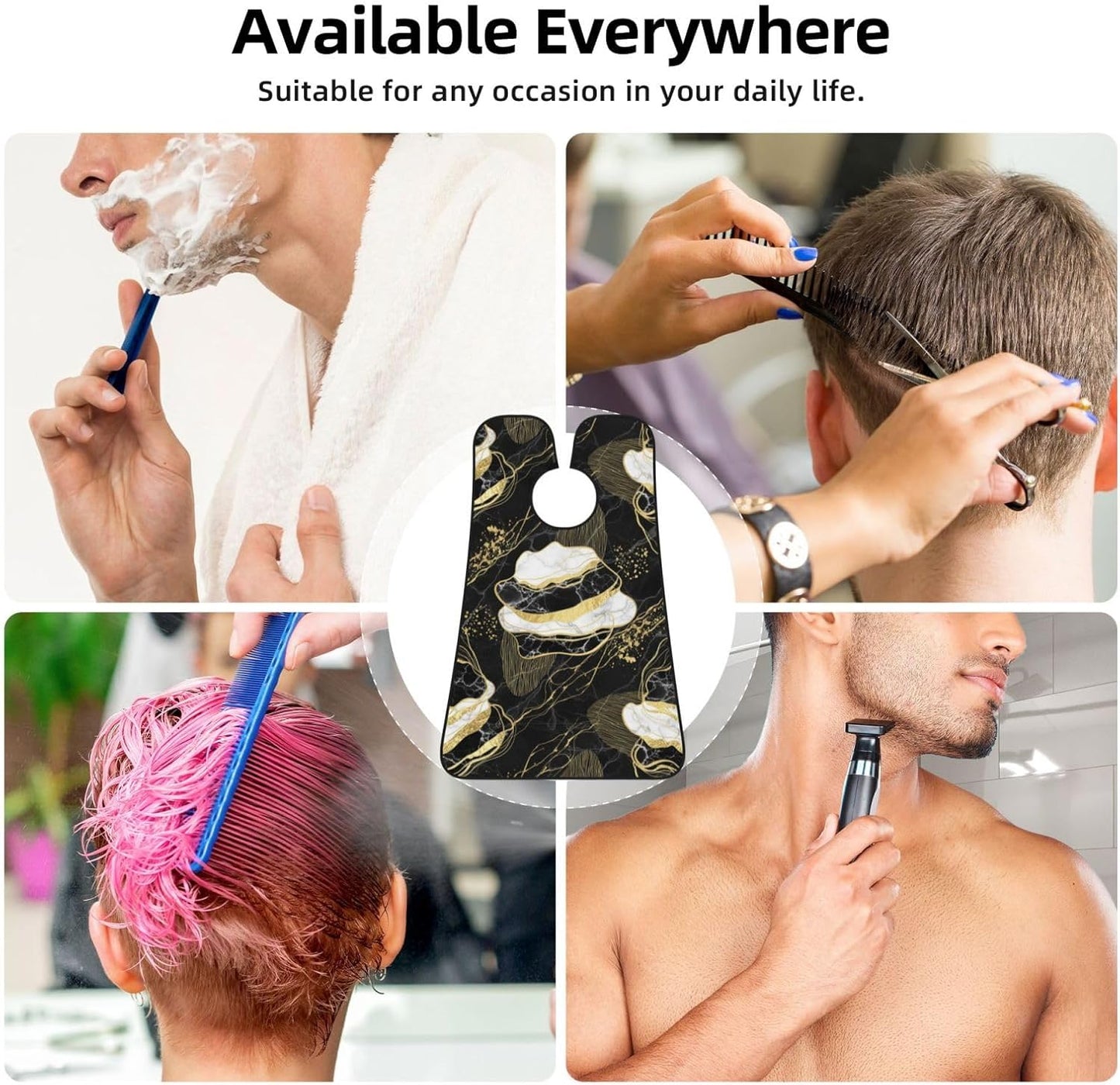 Beard Hair Catcher for Men, Waterproof Shaving Bib Apron Non-Stick, Trimming Tool for Dad Husband, Gold Black Marble Shave Bib