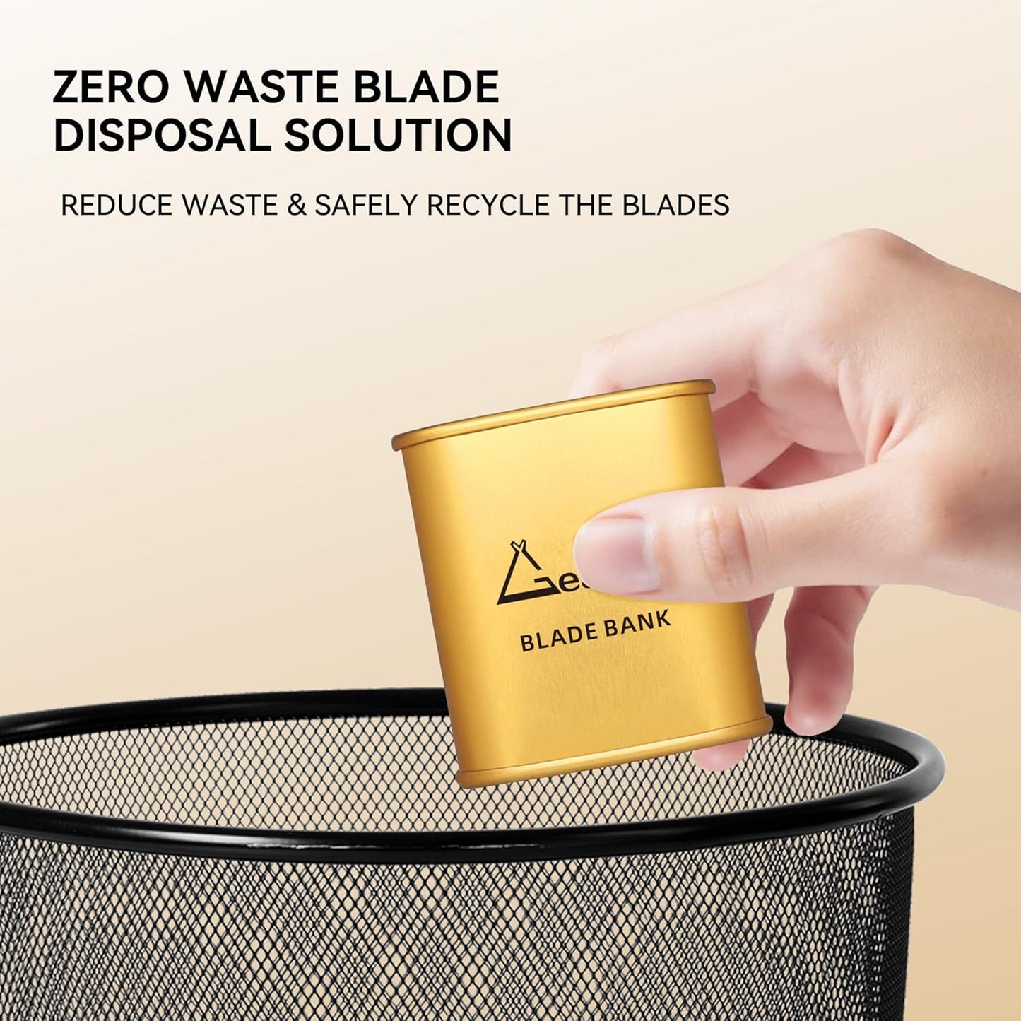Gearhub Blade Bank Safely Store Used Safety Razor Blades Large Capacity Disposal for Barber Shops & Personal Use Sealed Design Holds 300+ Blades Matte Gold