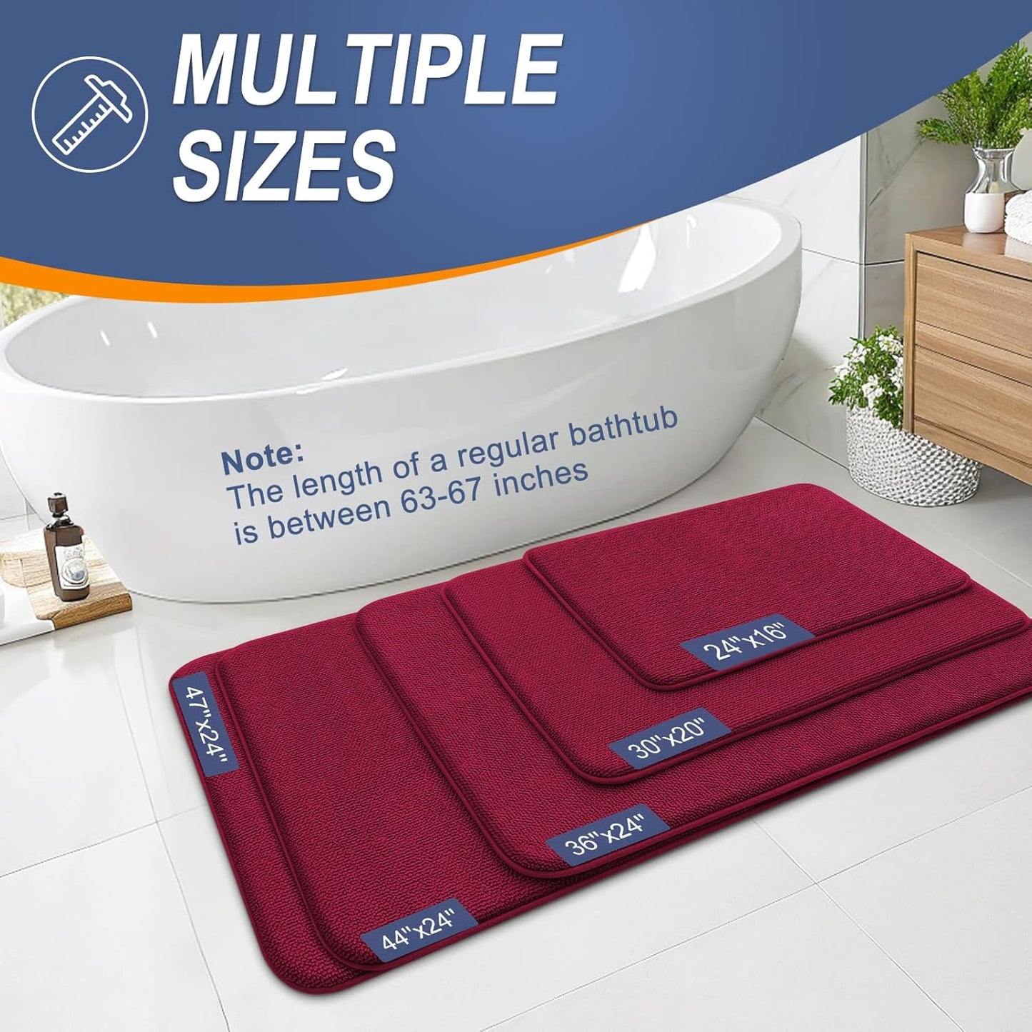 OLANLY Thick Memory Foam Bath Mat Rug 24x16, Extra Soft Absorbent Bathroom Rug, Quick Dry Bath Mats, Non-Slip, Machine Washable Carpet for Bathroom, Tub and Shower, Home Decor Accessories, Burgundy