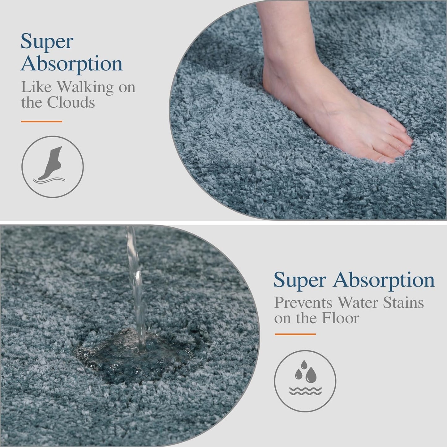 Walensee Slate Bath Mat (24 x 40), High Pile, Microfiber, Rubber Back - Extra Soft, Absorbent, Non-Slip, Machine Washable Bathroom Rug