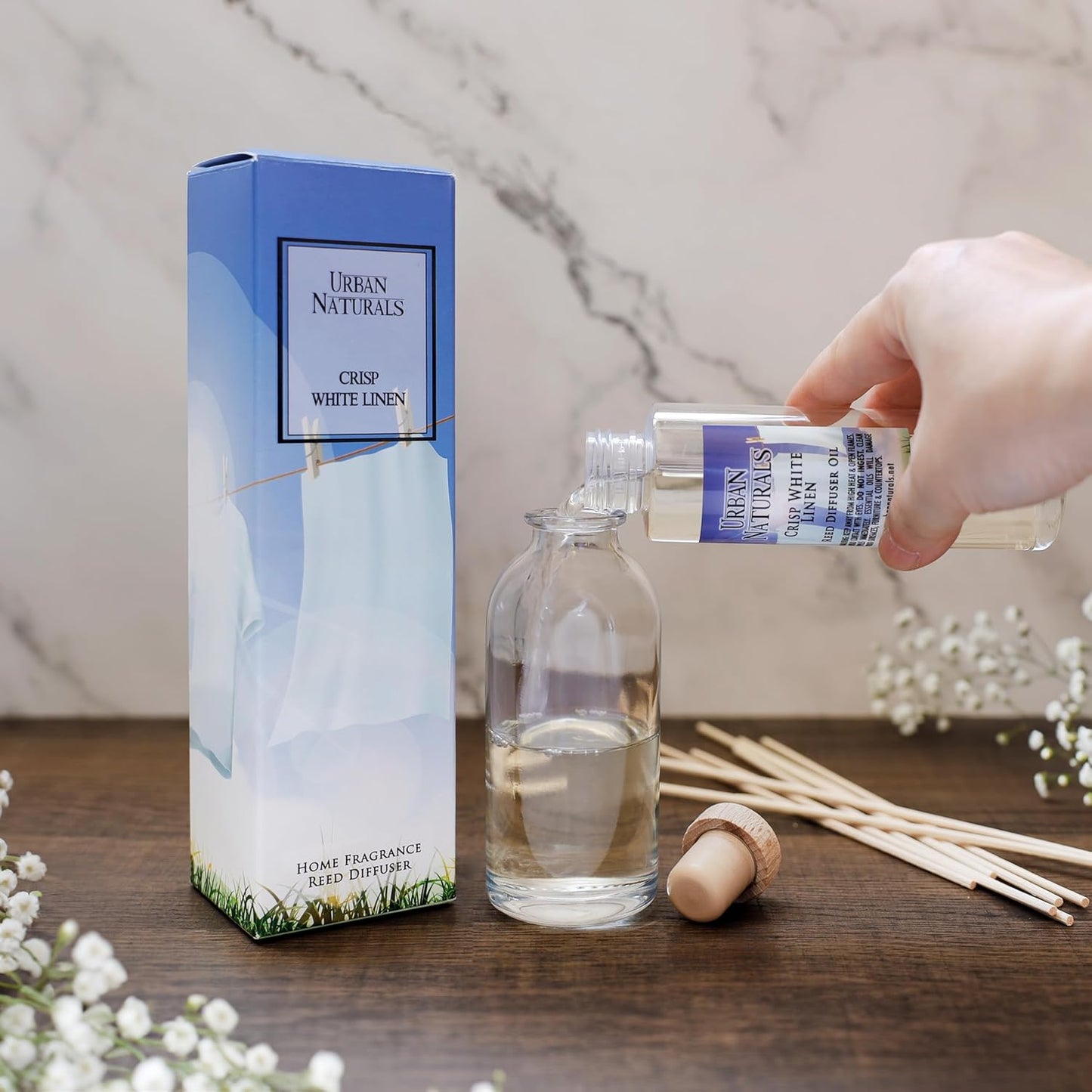 Urban Naturals Autumn Woods Reed Diffuser Set - Dark Walnut, English Lavender and White Amber - A Fresh, Earthy, Woodsy Fall Forage Scent - Made in The USA