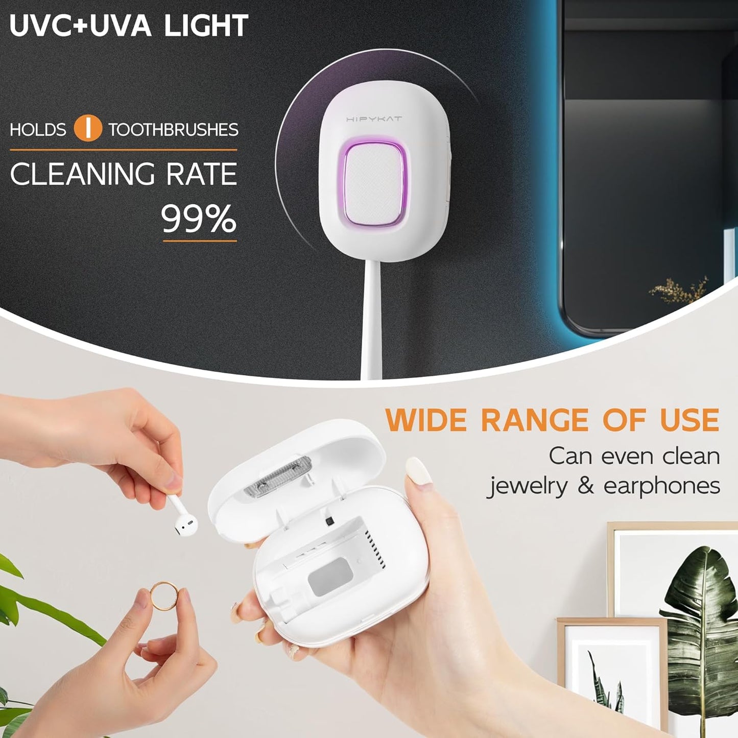 Toothbrush Sanitizeri Case with U V-C Lights, Dryer Heating, Fan Drying - Rechargeable Portable Toothbrush Cover, Magnetic Wall Mount Sterilizeri Box for Home, Travel & Fits All Toothbrushes