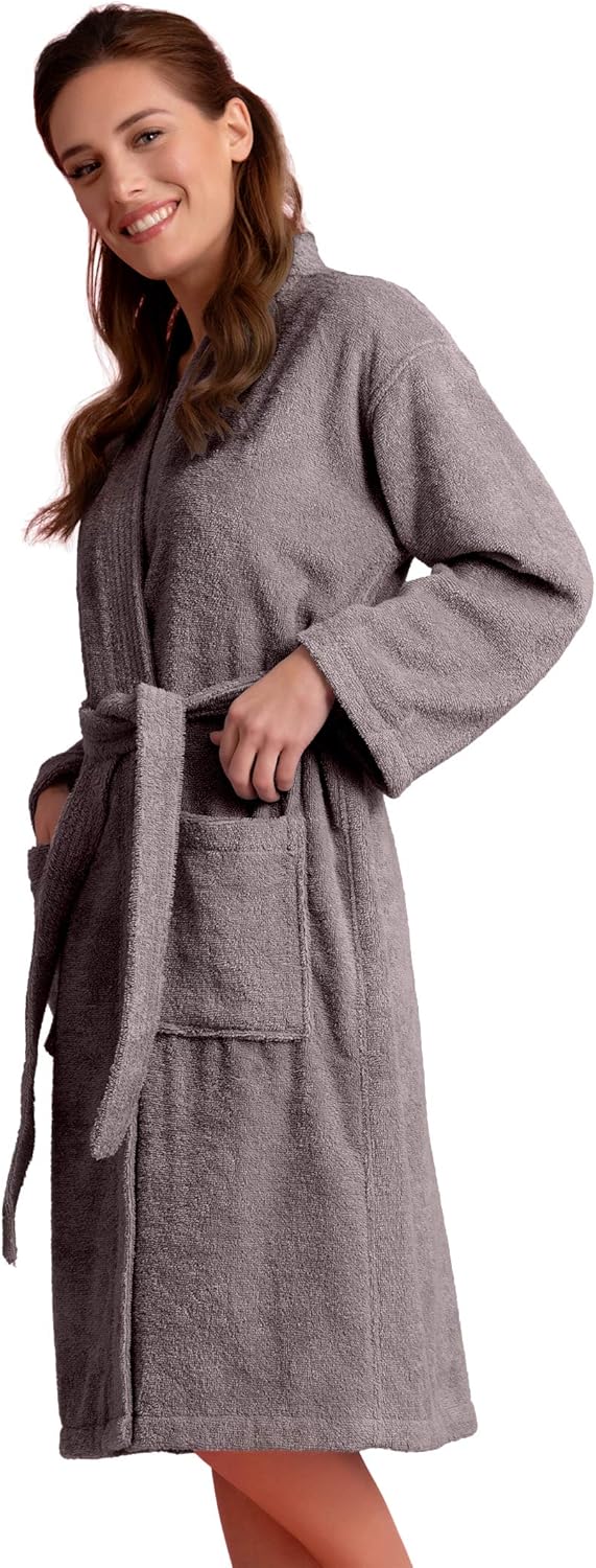 Soft Touch Linen Women's Robe Terry Cloth Kimono Bathrobe Thick 100% Cotton