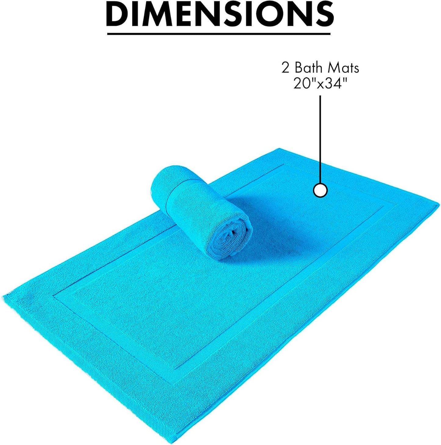 SALBAKOS 100% Turkish Cotton Bath Mat Set 2-Piece - 20x34 inch, Premium Quality Hotel & Spa Collection, Soft, Absorbent, Long Lasting, Durable Bathroom Rugs | Made in Turkey (Aqua, 2 Bath Mats)