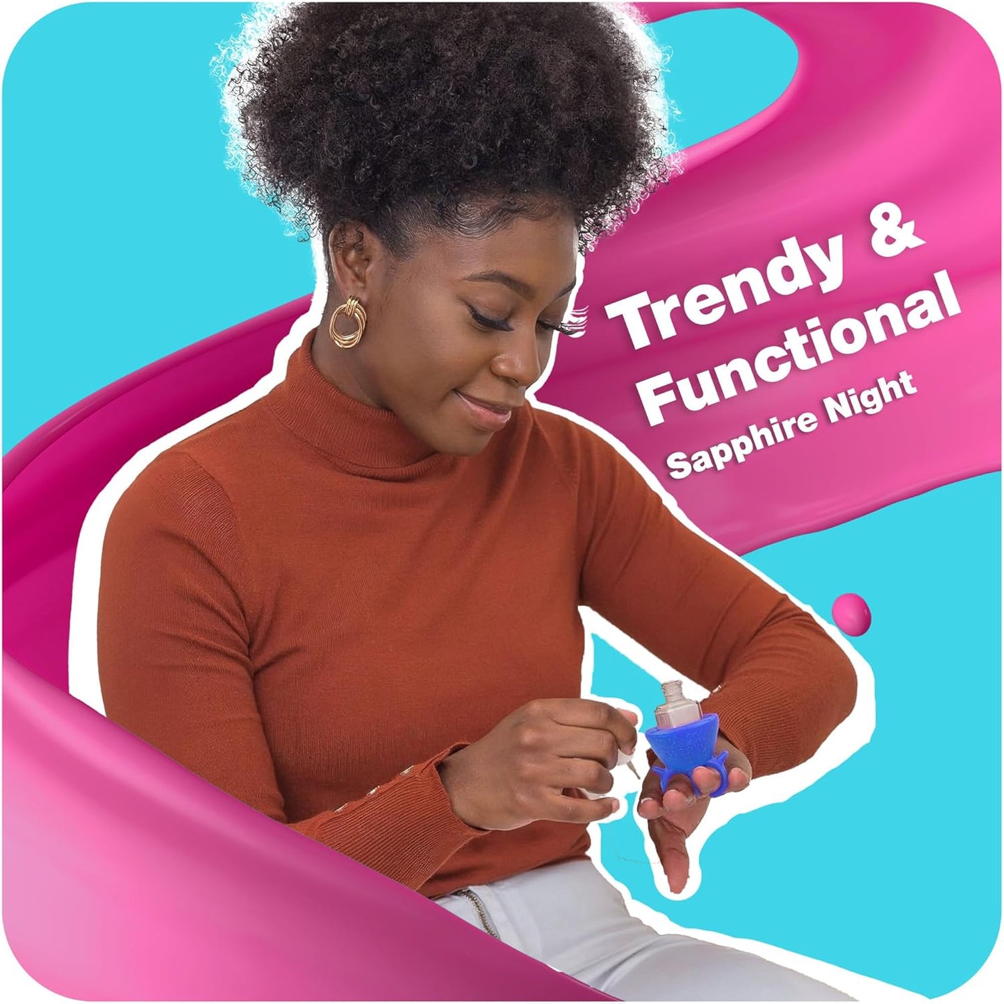 tweexy Wearable Nail Polish Holder Ring - Ideal Gift for Teenage Girls - Nail Polish Holder Stand for Manicure & Pedicure, Fingernail Painting - Nail Polish Accessories (Sapphire Night)