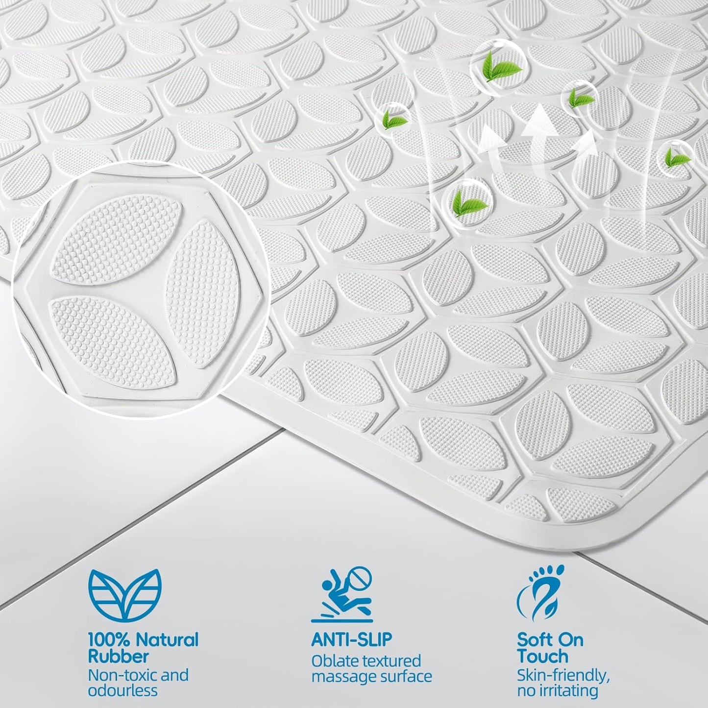 WRISIN Bathtub Mat Non Slip with Suction Cups - 100% Rubber Bathroom Mat Textured for Bath Tub Shower Safety - Soft on Touch - BPA/PVC Free - Pet Dog Bath Mat - Machine Washable - 16 × 28 Inch（White）