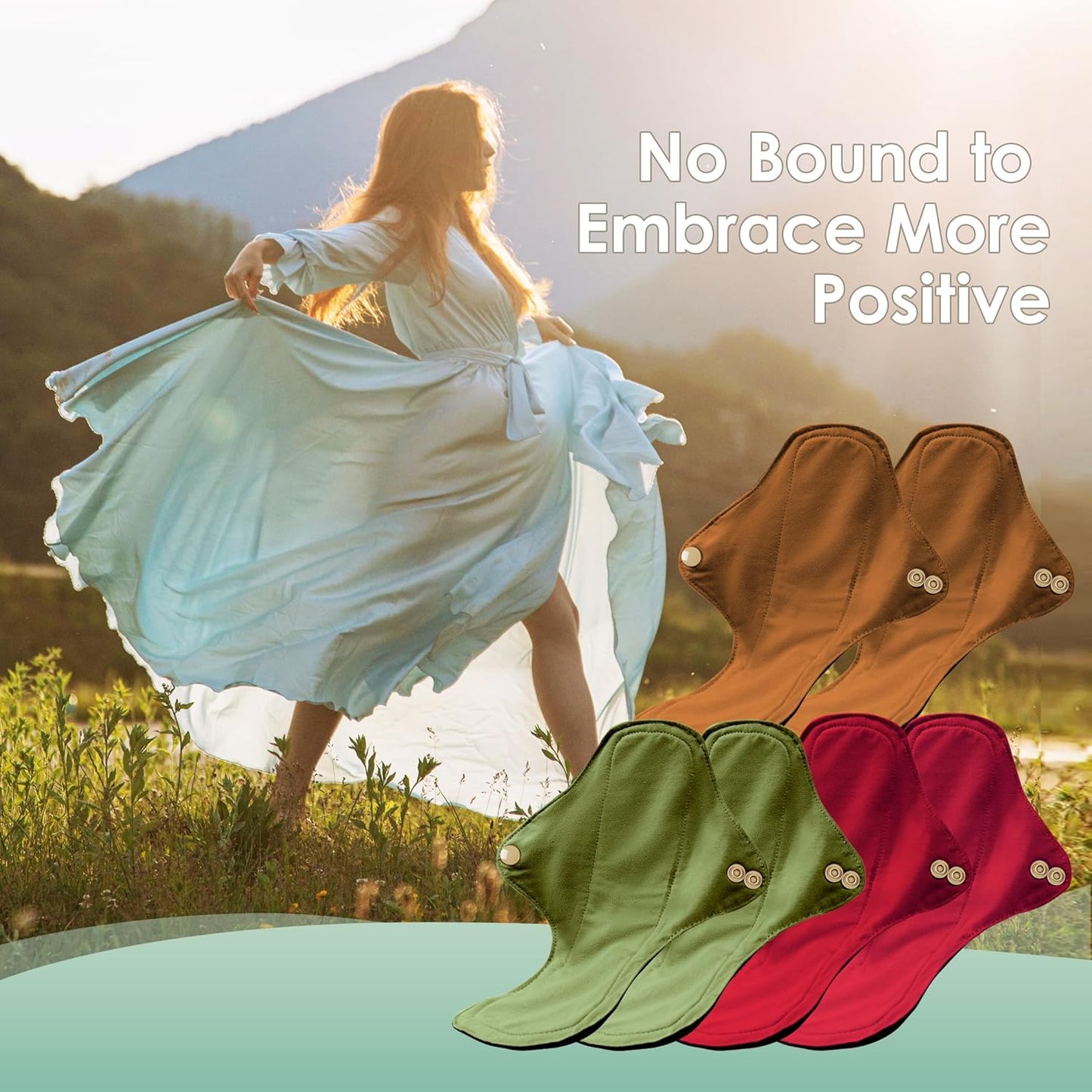 wegreeco 6 Pcs Reusable Menstrual Pads, Ultra Absorbent Cloth Pads for Heavy Flow, Sanitary for Teens, Women, Nonslip, Inner Aqua, Burgundy, Coffee, Rose Gold Outer, S