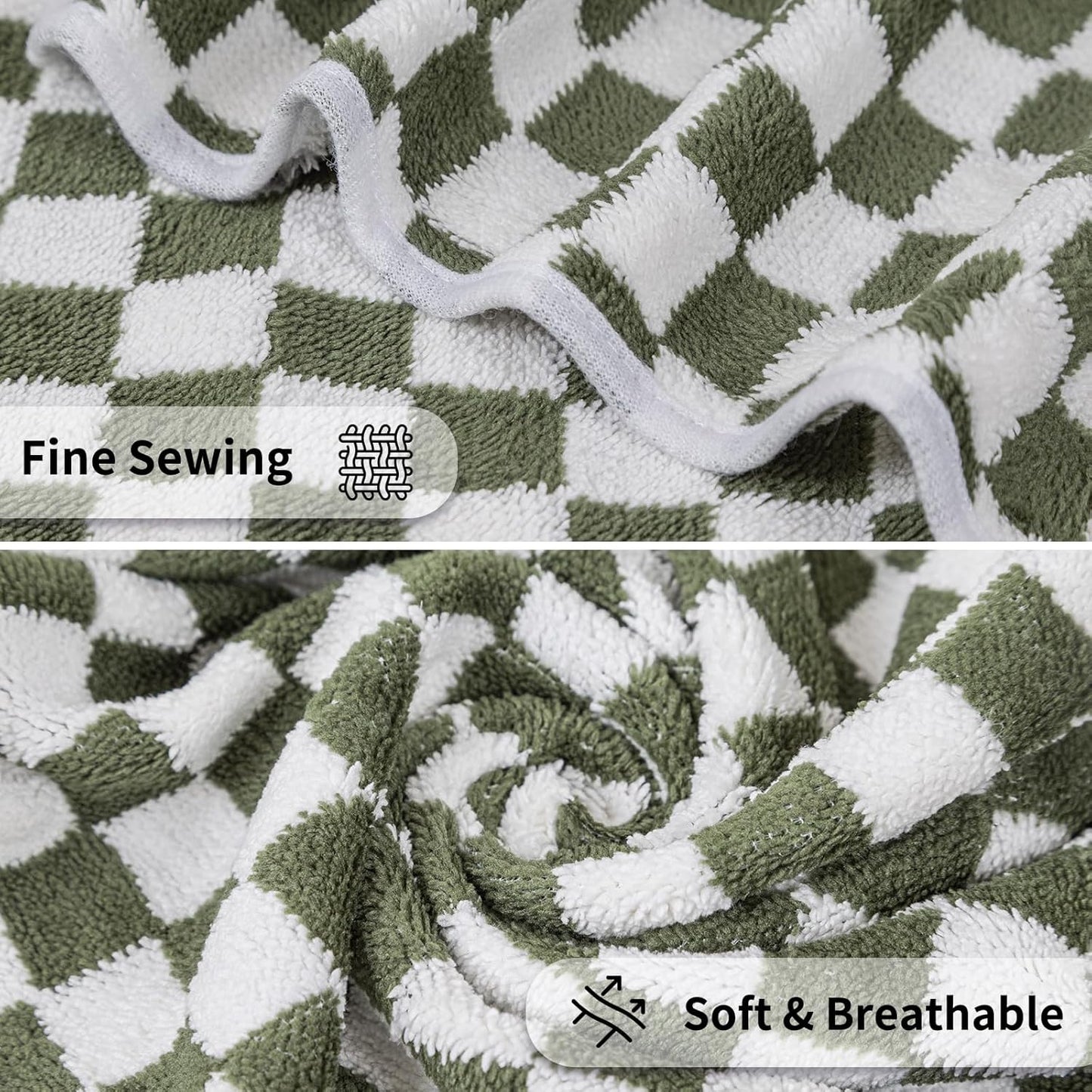Checkered Bath Towels Set of 6 Large, Microfiber Shower Towels * 2 (55.12"*27.56"), Hand Towels * 4 (29.52"*13.77"),Towels for Bathroom、Pool、Hotel, Spa, Soft Absorbent Quick-Dry（Green）