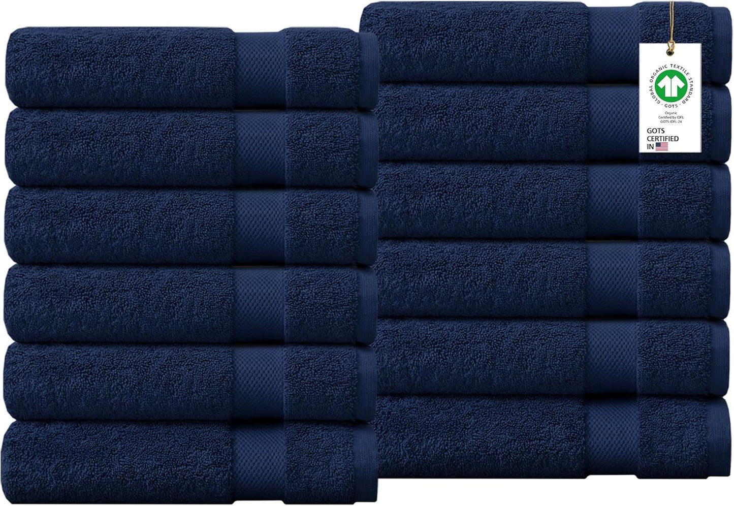 Delara 100% Organic Cotton Towels 650 GSM Plush Feather Touch Quick Dry Bath Towel, Pack of 12 GOTS Certified, Oeko-Tex Green Certified, Organic Cotton Bath Towel, 30"X58"