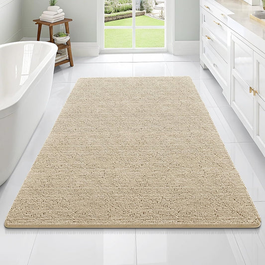 OLANLY Bathroom Rugs 70x46, Extra Soft Absorbent Chenille Bath Rugs, Rubber Backing Quick Dry, Machine Washable Bath Mats for Bathroom Floor, Tub and Shower, Home Decor Accessories, Beige