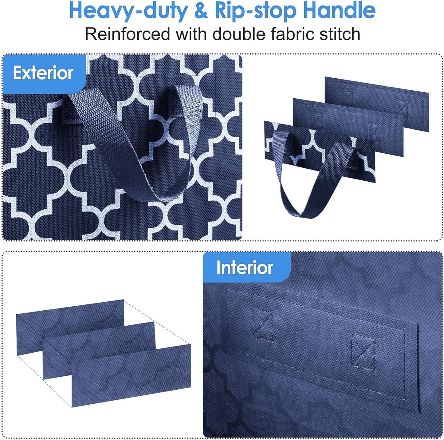 WISELIFE Storage Bags 4 Pack/100L Large Blanket Clothes Organization and Storage Containers for Comforters,Bedding, Foldable Organizer with Reinforced Handle, Clear Window, Sturdy Zippers,Blue