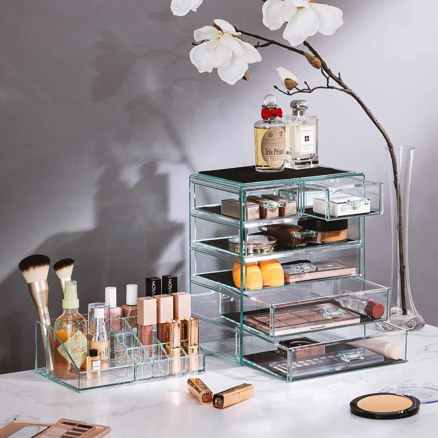 Sorbus Clear Cosmetic Makeup Organizer - Make Up & Jewelry Storage, Case & Display - Spacious Design - Great Holder for Dresser, Bathroom, Vanity & Countertop (4 Large, 2 Small Drawers) [Teal Thrill]