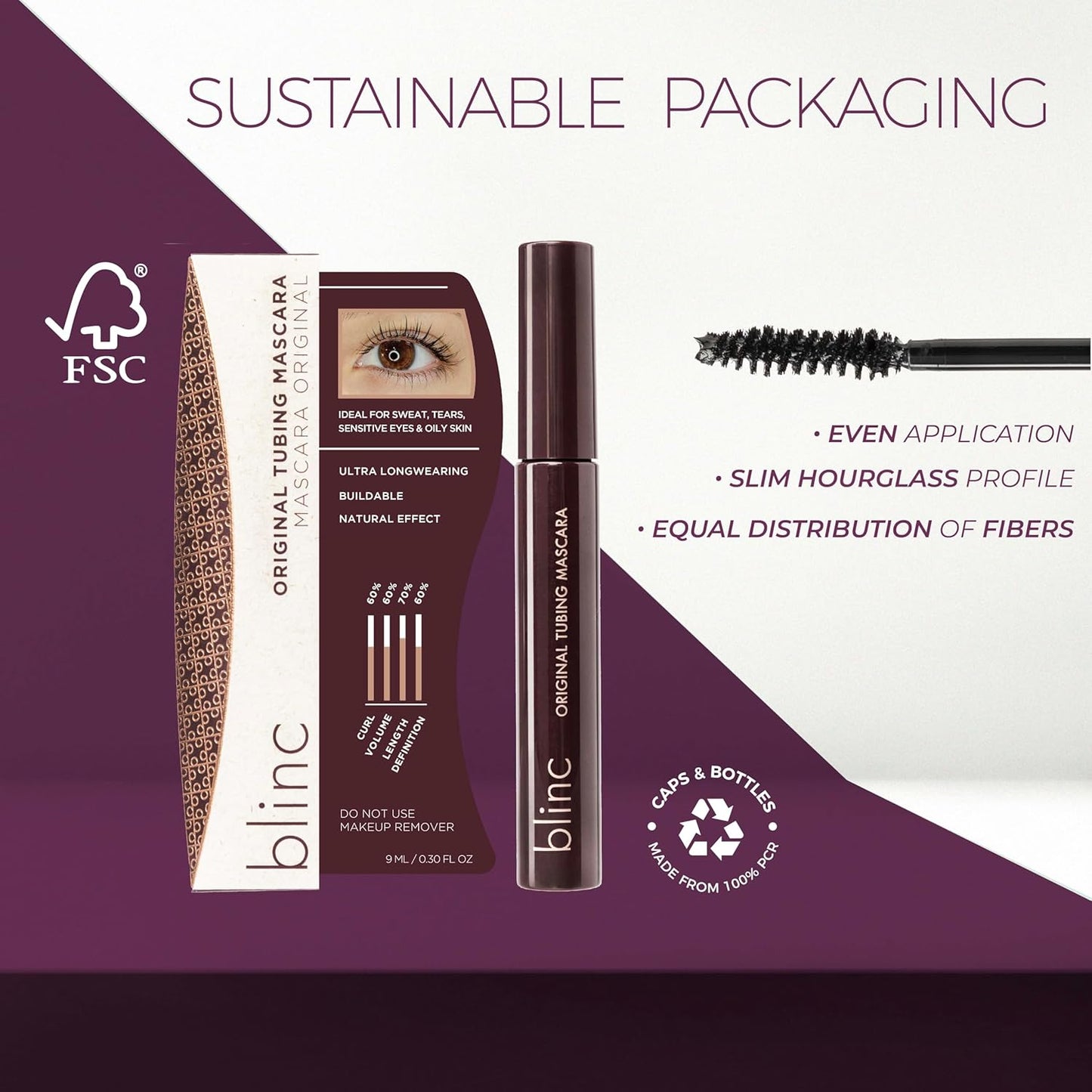 Blinc Original Tubing Mascara, Natural looking Lengthening, Ultra-Longwearing Washable, Vegan, Gluten-Free and Cruelty-Free, Black, 9mL / 0.30 Fl. OZ