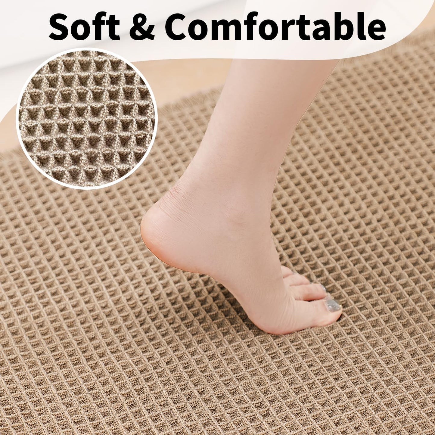 Waffle Bath Mat - Boho Bathroom Rugs Non Slip Washable, Super Absorbent & Quick Dry, Small Bath Mats Farmhouse Bathroom Decor, 18'' x 30'', Khaki