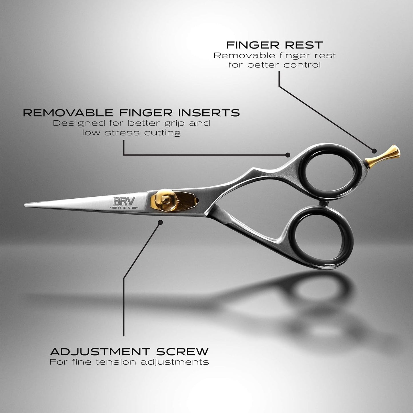 BRV MEN Professional Mustache & Beard Trimming Scissors - 5.5" | High Carbon Stainless Steel & Hammer Forged Mustache Scissors | Razor Sharp Facial Hair Trimming Shears (RIGHT HANDED - Silver)