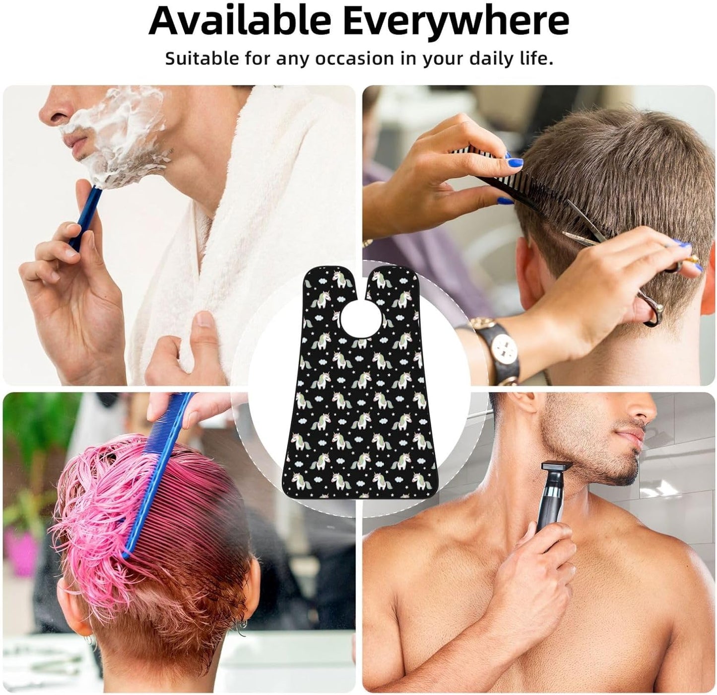 Men's Shaving Accessory Rainbow Unicorn Star Black, Waterproof Beard Apron with Hair Catcher & Suction Cups