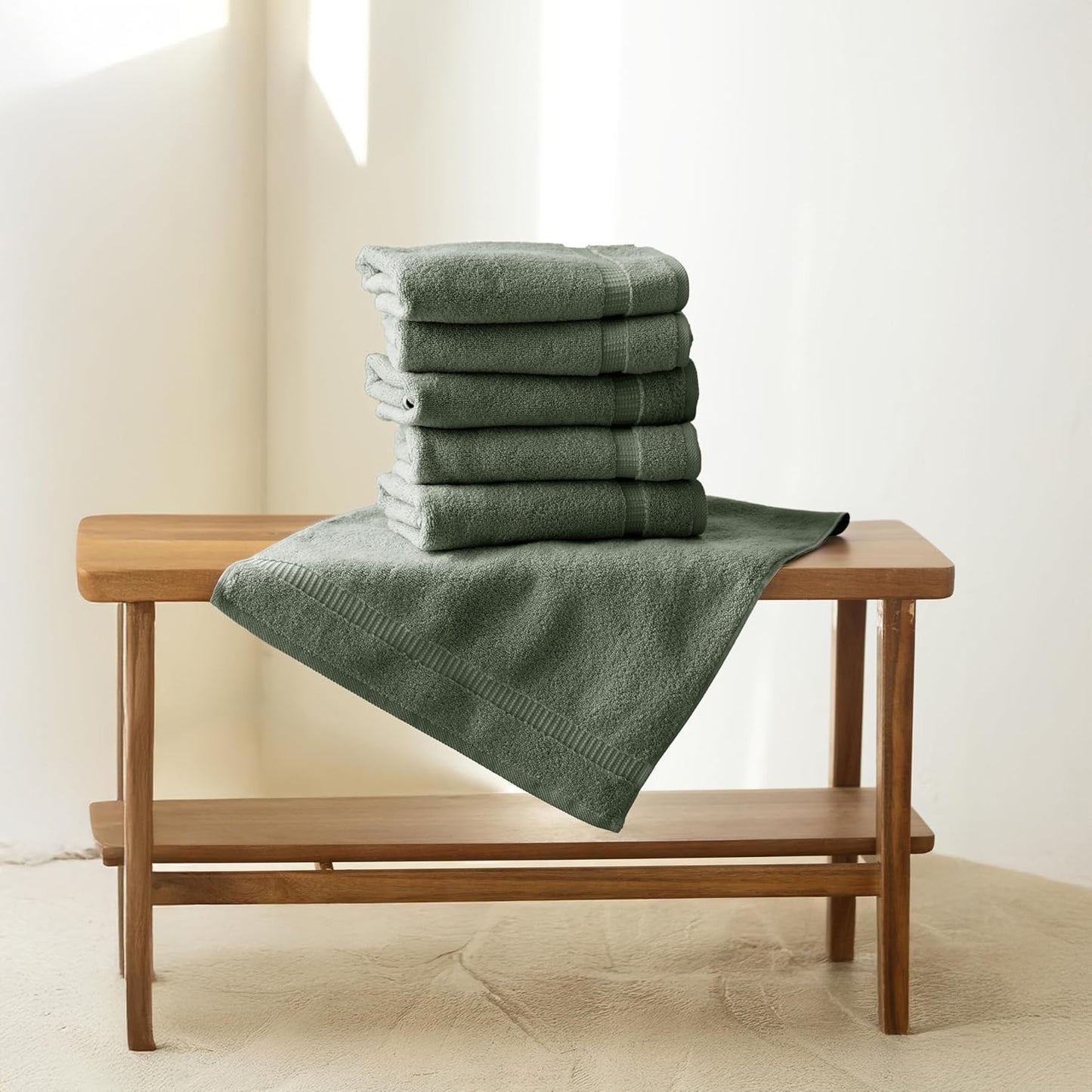 SALBAKOS 100% Turkish Cotton Hand Towel Set of 6 16x30 inch | Heirloom Quality | Hotel & Spa Collection | Ultra Soft, Super Absorbent, Long Lasting Hand Towels | Made in Turkey (Green, 6 Hand Towels)