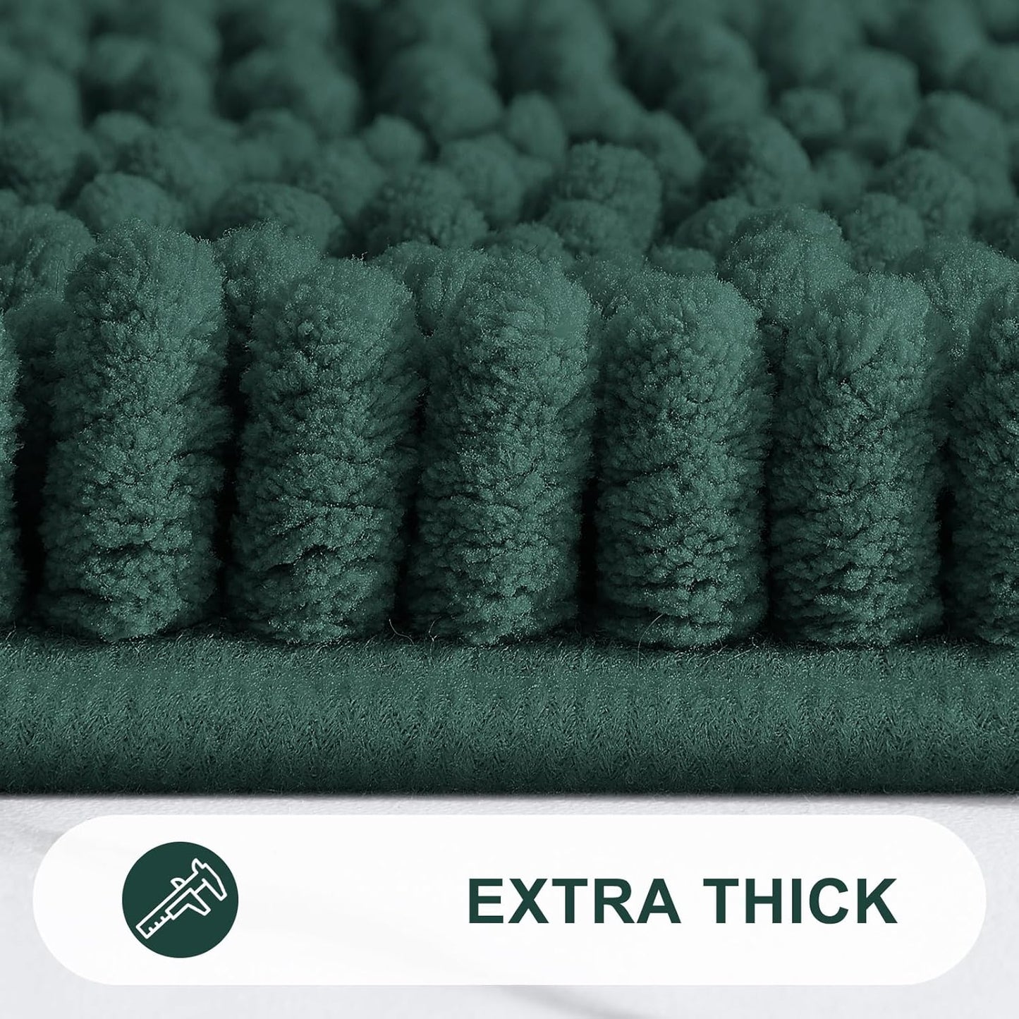 Grandaily Chenille Striped Bathroom Rugs 30x20, Extra Thick and Absorbent Bath Mats, Non-Slip Soft Plush Shaggy Shower Carpet, Machine Wash Dry, Bath Rug for Bathroom, (Medium, Blackish Green)