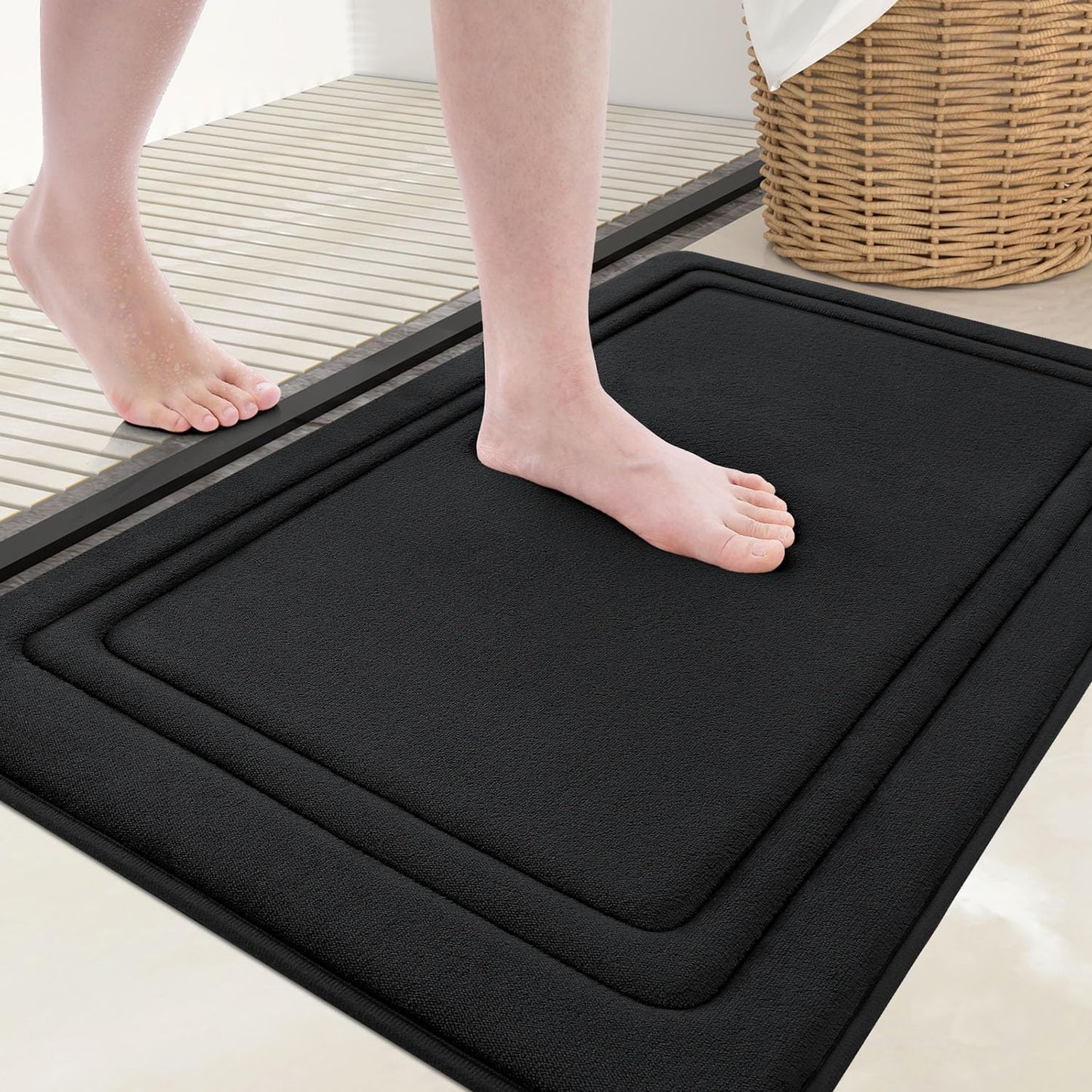 Grandaily Memory Foam Bath Mat Rug 36x24, Ultra Soft, Non-Slip and Absorbent Bathroom Rugs, Machine Wash Dry, Comfortable Bath Carpet for Bathroom Floor, Tub and Shower, Black