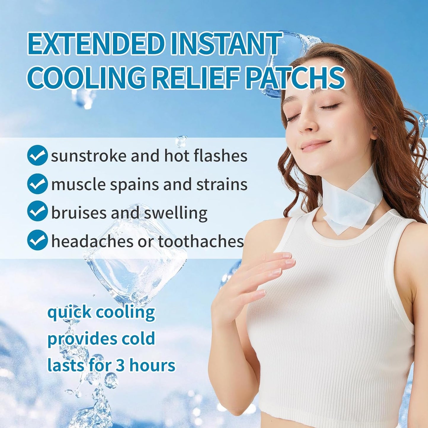 Instant Cooling Ice Packs for Outdoor Activities Summer Heat Relief - Large Disposable Cooling Patches for Neck Body, Camping Hiking Sports, Instant Temperature Drop 3 Pack
