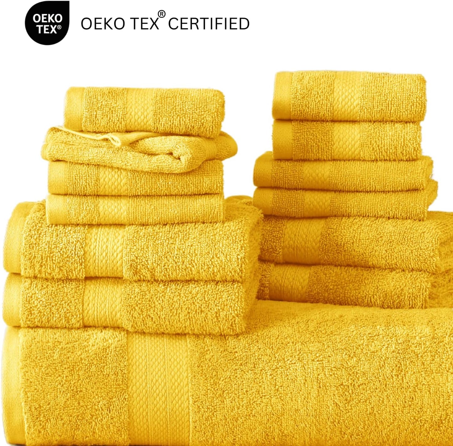 LANE LINEN 100% Cotton Bathroom Towel Set - 24 Pcs - Ring Spun, Very Soft & Absorbent - 2 Bath Sheets, 4 Fingertip, 4 Bath, 6 Hand Towels, 8 Washcloths - Remains Fluffy After Multiple Washes - Mimosa