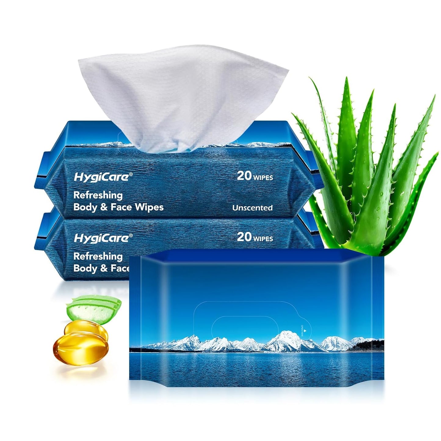 Bamboo Body & Face Wipes for Adults Bathing No Rinse, Shower Wipes 60 Count, 12"x8" Extra Thick, Unscented, Biodegradable Disposable Washcloths for Travel, Elderly, Car, Gym, Camping