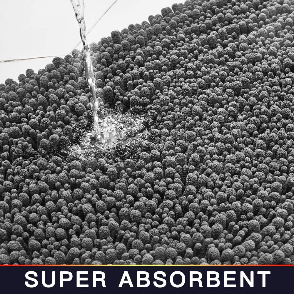 Walensee Bathroom Rug Non Slip Bath Mat (24x17 Inch Grey) Water Absorbent Super Soft Shaggy Chenille Machine Washable Dry Extra Thick Perfect Absorbant Best Small Plush Carpet for Shower Floor