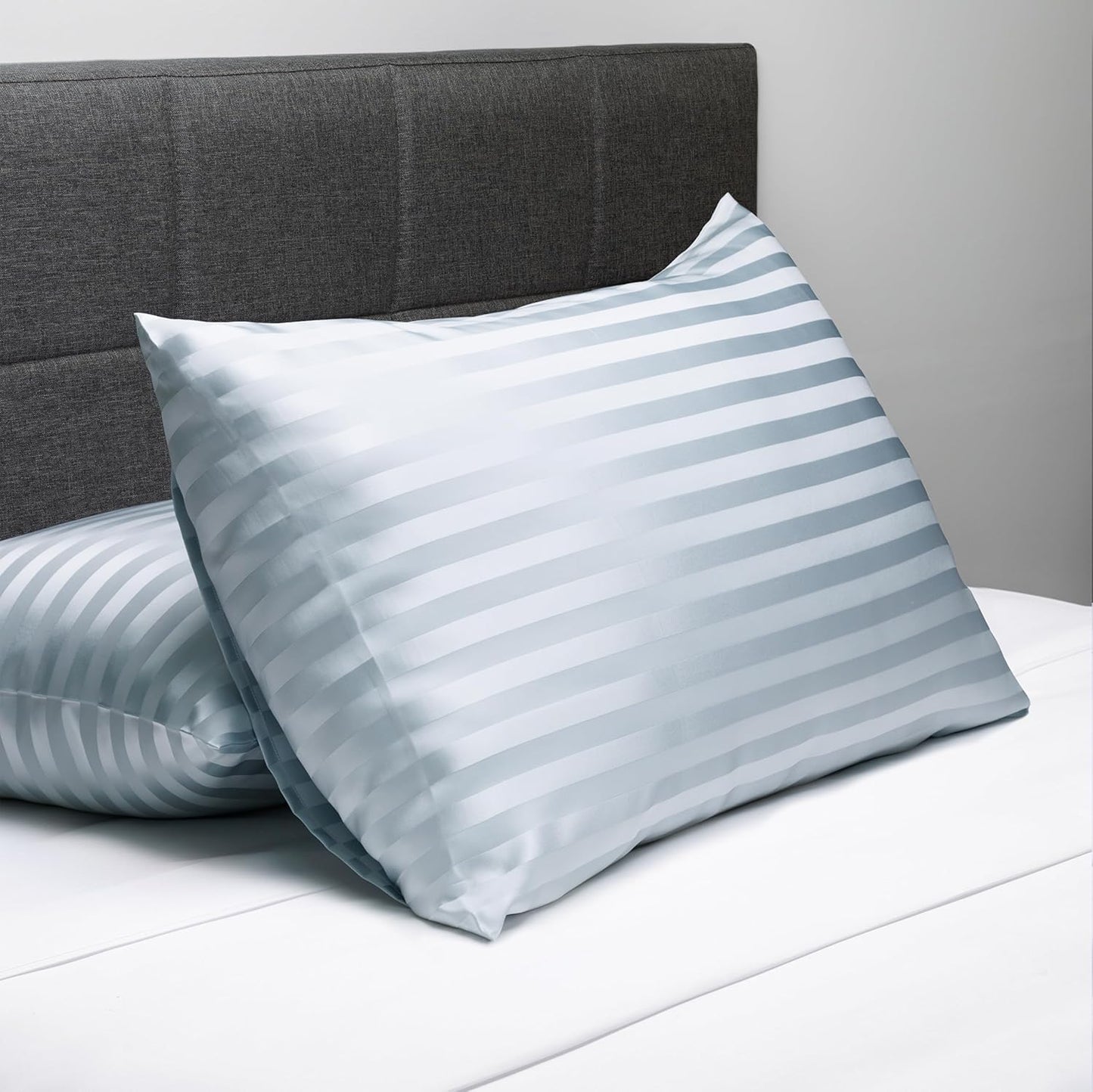 Fishers Finery 30mm 100% Pure Mulberry Silk Pillowcase Set, Quality Tested (Blue Stripe, King, 2 Pack Set)