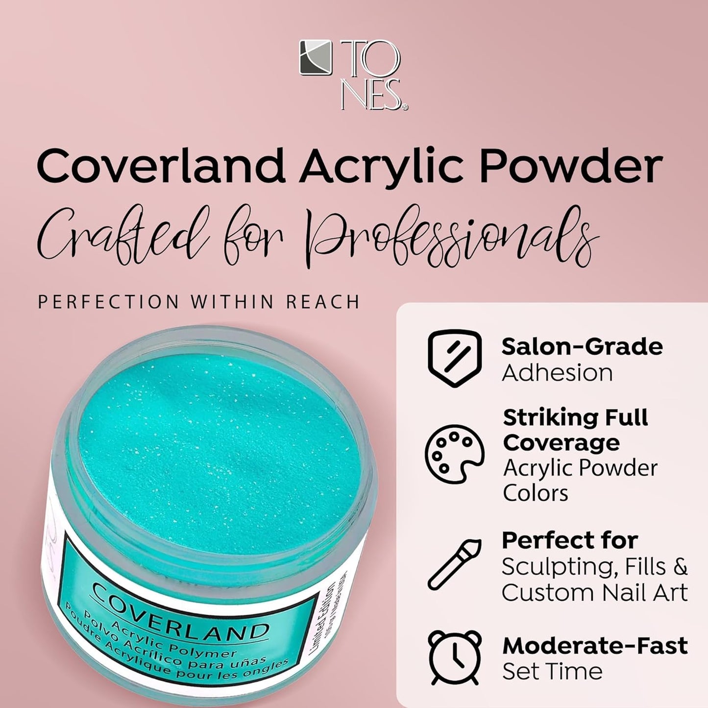 Tones Coverland Acrylic Nail Powder "Teal" - Limited Edition Acrylic Powder for Nail Design, Sculpting, and Masking Nail Bed Imperfections - Professional Acrylic Nail Supplies - (1.5 Oz)