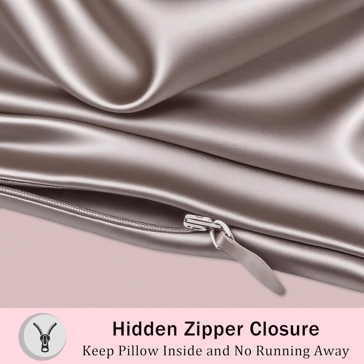 Mulberry Silk Pillow Cases with Zipper, Ultra Smooth Soft Breathable Cooling Pillow Cases for Hot Sleepers, Silk Satin Pillowcase for Hair and Skin, Gifts for Women (Taupe, King Size, 1 Pack)