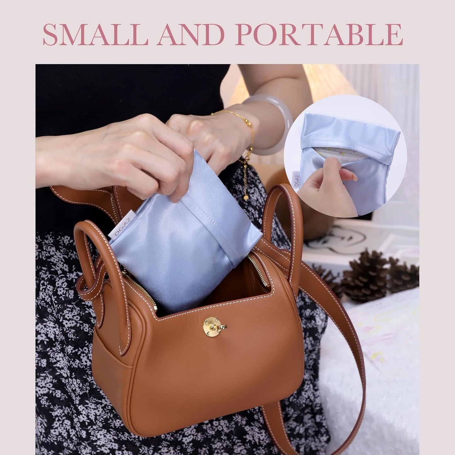 DGAZ Silk Sanitary Napkin Storage Bag, Period Bag for Teen Aged Girls, Portable Period Bag for Panty Liners/Menstrual Cup/Small Tampons，Mini Makeup Bag for Purse(Celeste)