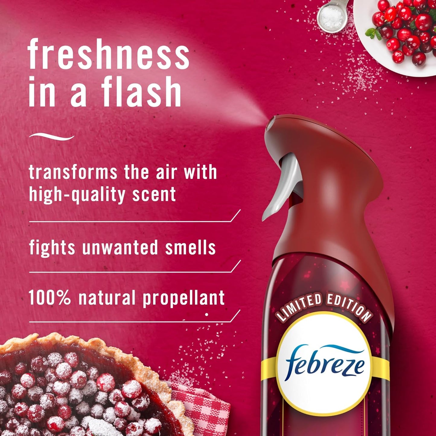 Febreze Air Effects Odor-Fighting Air Freshener Apple Cider, Cranberry Tart, Heavy Duty Crisp Clean, 8.8 oz. Aerosol Can, Pack of 3