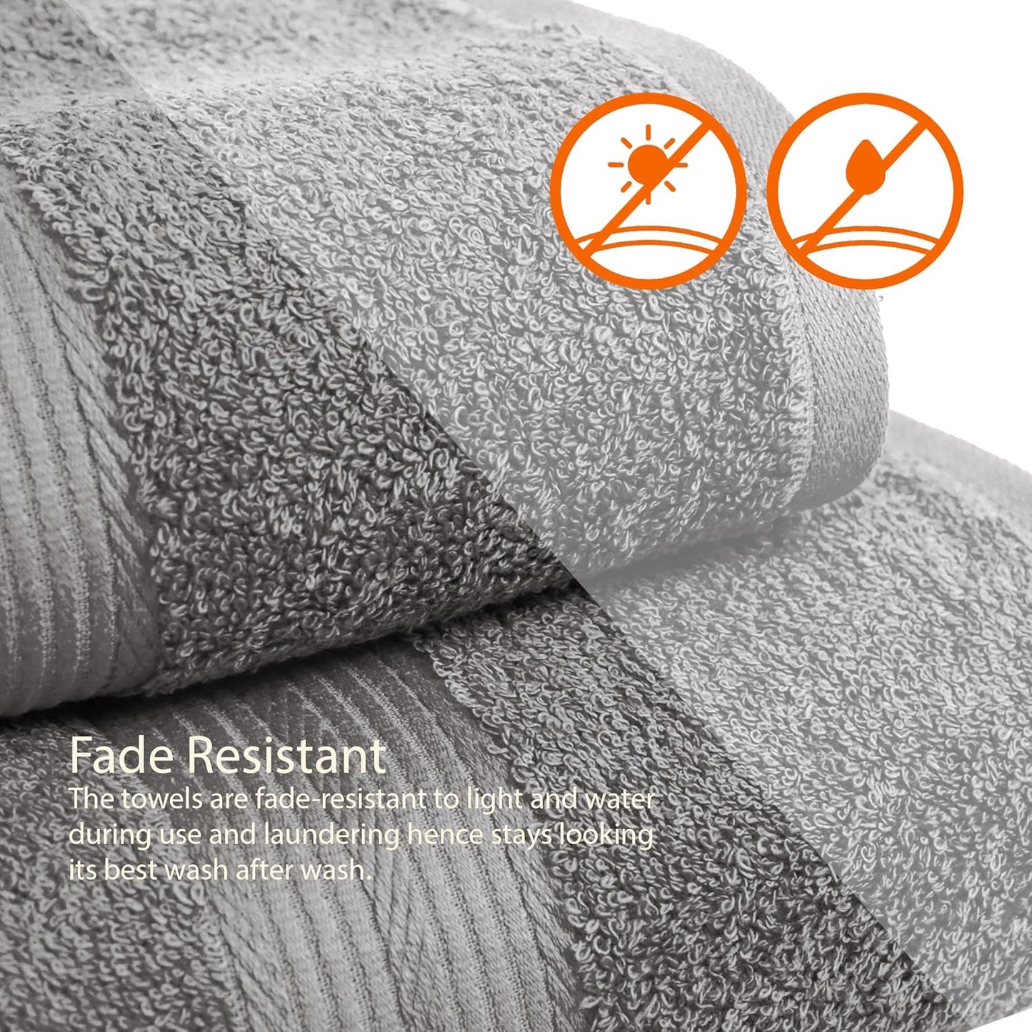 Amazon Basics 6 Piece Oversized Fade resistant Towel set, 100% Cotton towels for bathroom, soft and absorbent, 2 Bath Towels, 2 Hand Towels and 2 Washcloths bathroom towel set, Gray
